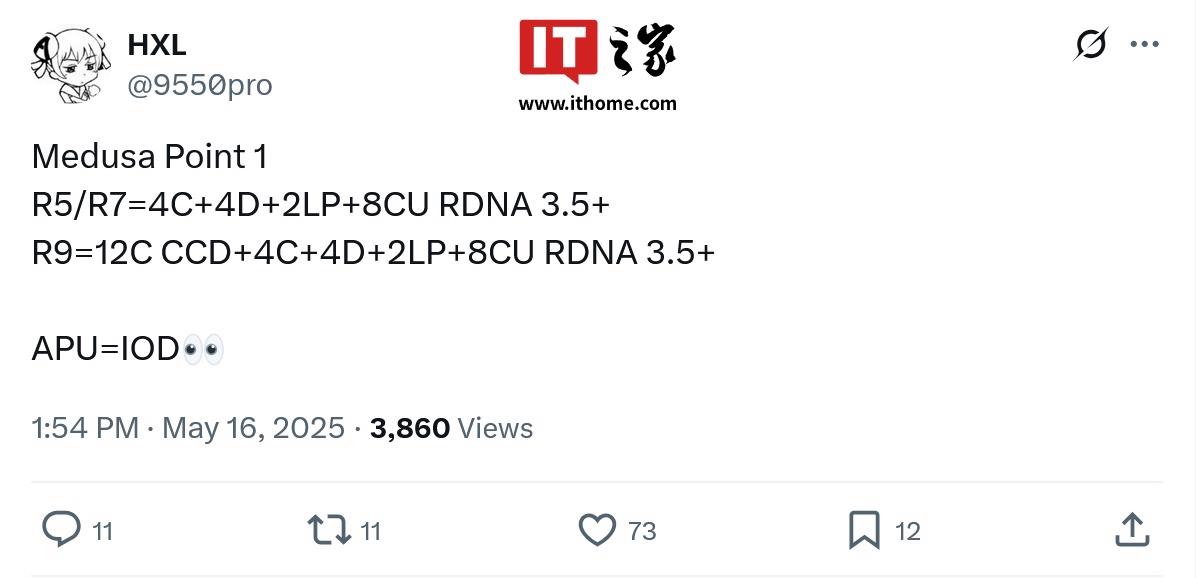 AMD“Medusa Point 1”处理器曝光：集成APU与可选项CCD设计
